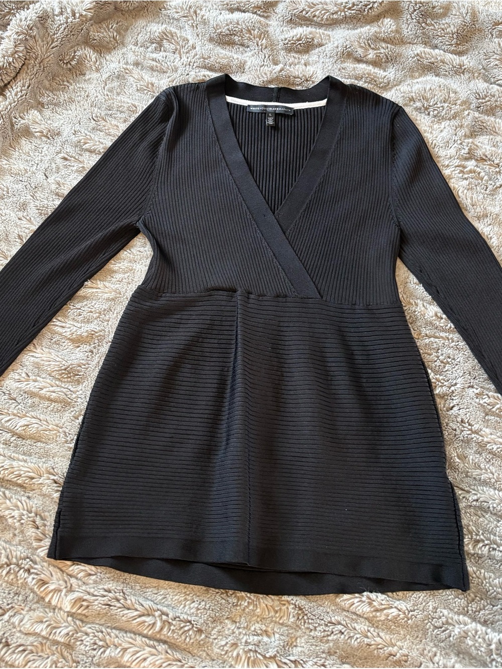 Black Ribbed V-Neck Long Sleeve Sweater